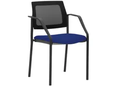 Stapelstoel,4Voeten Zwart,M. Armleuningen,Zitting Stof Middenblauw