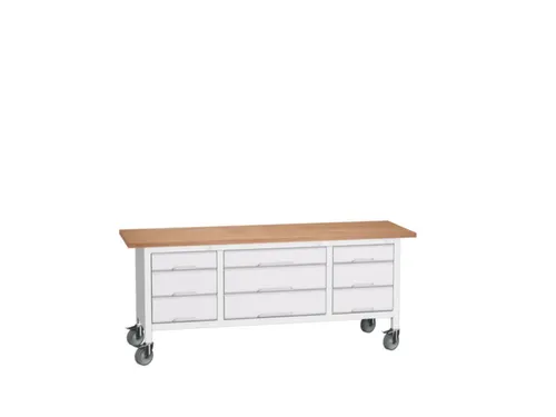 werkbank HxBxD 830x2000x600mm multiplexblad 9laden RAL7035