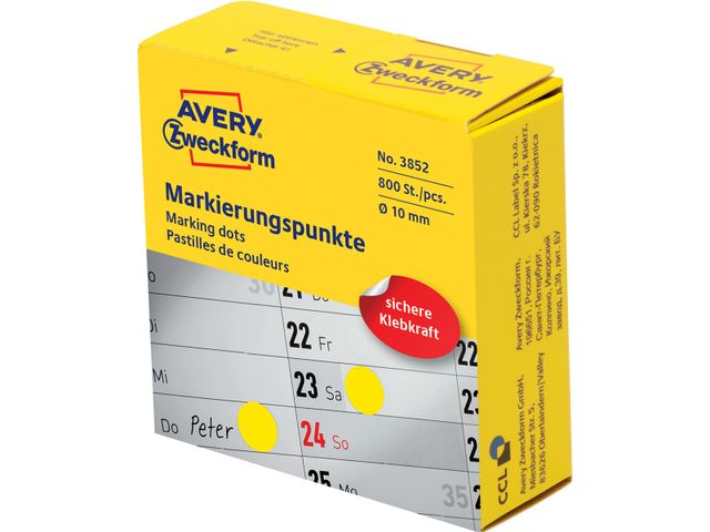 Avery marking dots, diameter 10mm, rol met 800 stuks, geel | AveryEtiketten.be