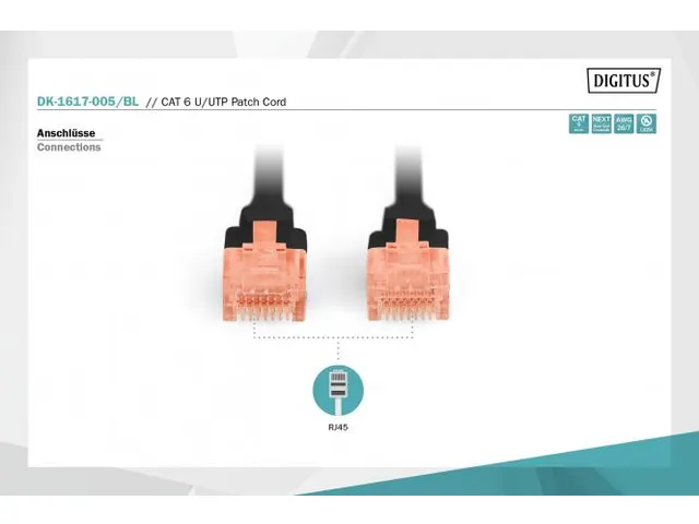 CAT 6 U-UTP patchkabel Cu LSZH AWG 26/7 lengte 0,50m Zwart