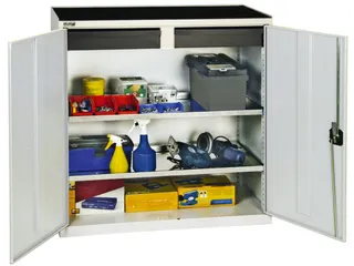 Materiaalkast 1000x1000x500mm 2legborden Uitschuifbaar 2laden Ral7035 - 1