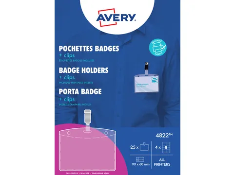 Avery 4822 Badgehouder met clip set 60x90mm 25 stuks+32 kaarten