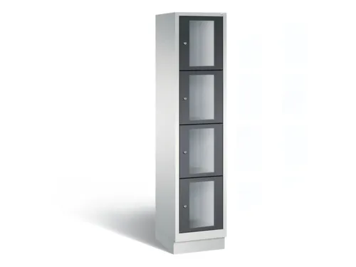 Lockerkast 1800x420x500mm 1x4 vakken Cilinderslot, Sokkel, RAL7021
