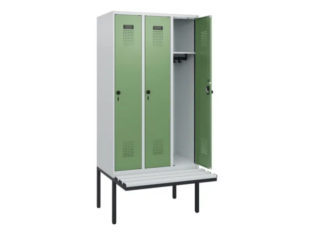 locker met bank,HxBxD 1950x900x815mm,3vak,vak B 300mm,draaigrendel