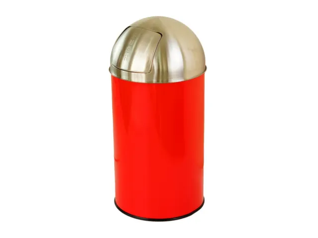 RVS afvalbakken,50l,HxØ 730x350mm,binnenbak staal,romp RVS rood