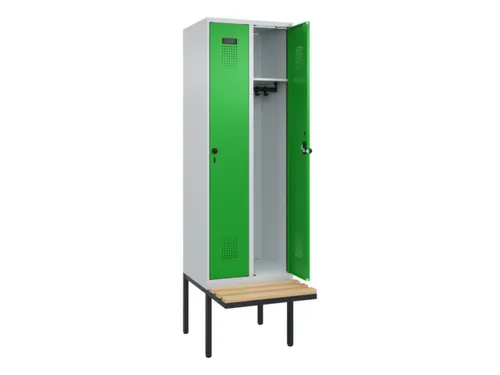 locker met bank,HxBxD 2120x600x815mm,2vak,vak B 300mm,draaigrendel