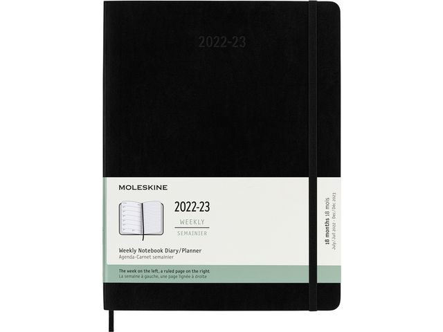 Agenda notitieboek 2022-2023 Moleskine 18mnd XL soft cover zwart | Jaarartikelen.be