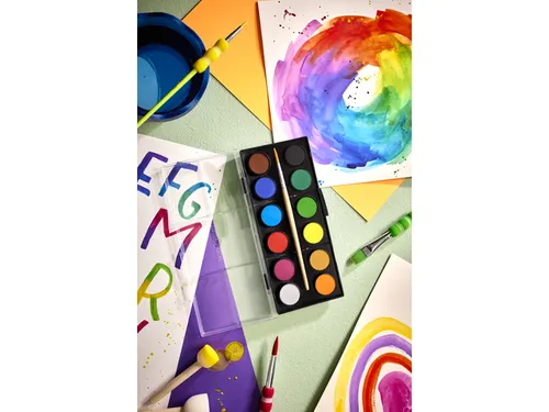 Waterverfdoos Faber-Castell 12 kleuren (diameter 24mm) incl. penseel