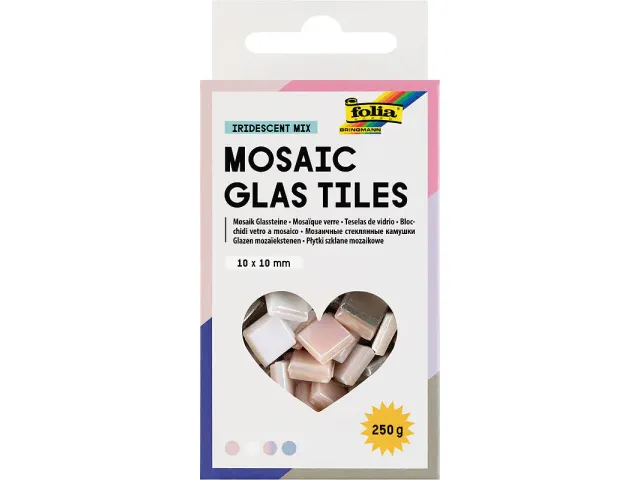 Folia Mozaieksteentjes glas 10x10mm iriserend assorti