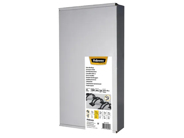 Draadrug Fellowes 8mm 34-rings A4 zilver 100stuks