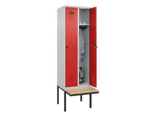 locker met bank,HxBxD 2120x600x815mm,2vak,vak B 300mm,draaigrendel
