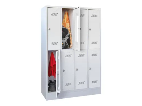 dubbeldekse locker,HxBxD 1850x1200x500mm,4x2vak.,RAL7035,front RAL7035