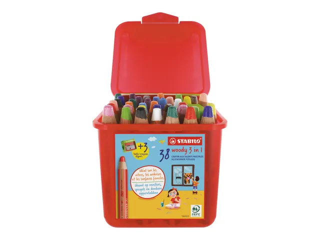 Kleurpotlood STABILO 882 woody 3-in-1 incl. 3 slijpers 38 stuks assort