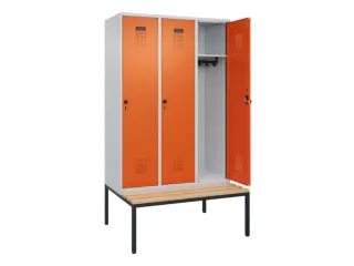 locker met bank,HxBxD 2120x1200x815mm,3vak,vak B 400mm,draaigrendel - 2