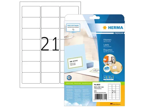 HERMA 8632 Premium etiketten A4 63,5x38,1mm Wit 210 stuks