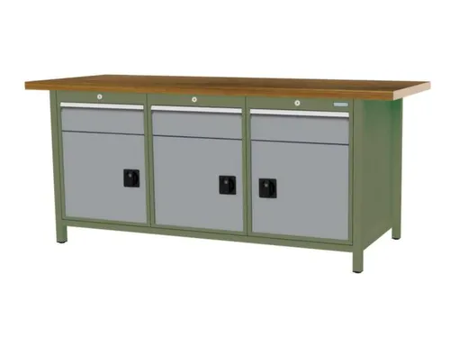 werkbank,HxBxD 860x2000x750mm,onderstel RAL6011,fronten RAL7040