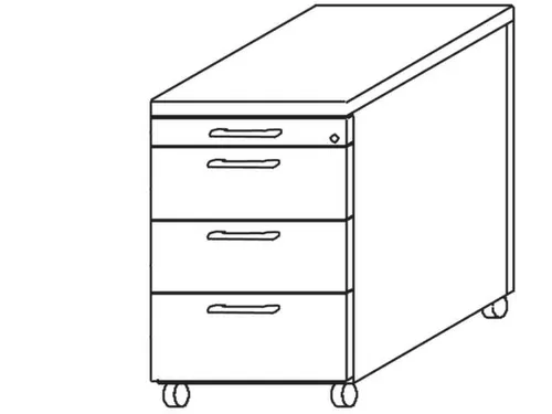 mobiel ladeblok,HxBxD 570x430x800mm,4lade(n),centr. vergrendeling,wit