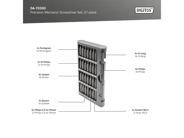 DIGITUS Fijnmechanica schroevendraaierset 57-delig