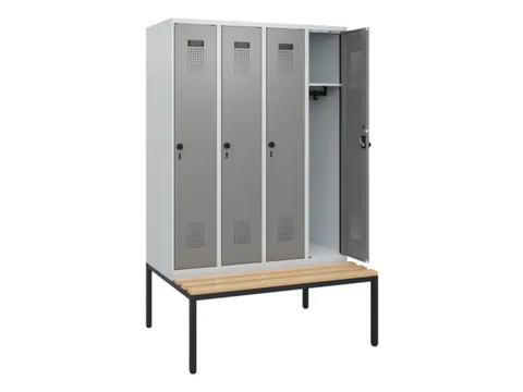 locker met bank,HxBxD 1950x1200x815mm,4vak,vak B 300mm,draaigrendel