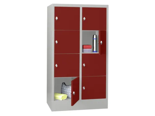 lockerkast,HxBxD 1518x800x500mm,2x4vakken,RAL7035,front RAL3000
