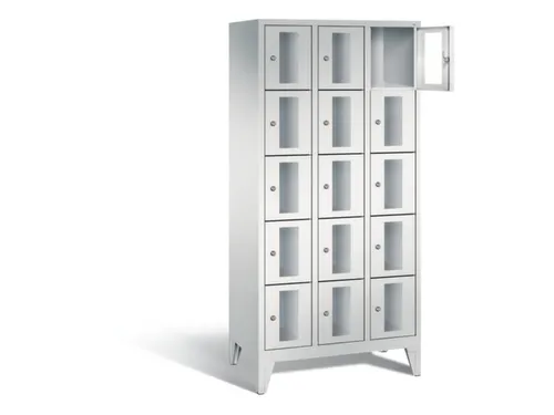 Lockerkast 1850x900x500mm 3x5 vakken Cilinderslot Poten, RAL7035