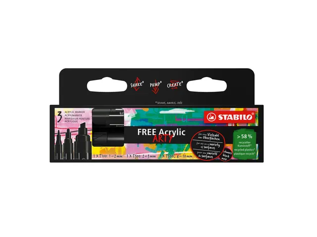 Marqueur peinture STABILO Free Acrylic Mixed Tip set 3 largeurs noir