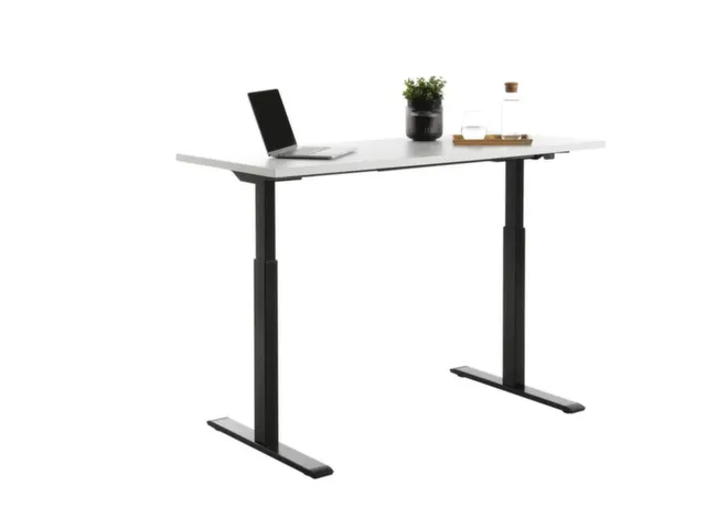 Elektrisch ihv bureau,HxBxD 700-1200x1400x600mm,blad wit,T-voet zwart