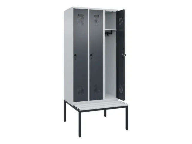 locker met bank,HxBxD 2120x900x815mm,3vak,vak B 300mm,draaigrendel