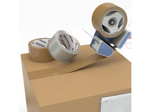 Handmatige tape 28µ bruin 75mmx100m lijm Hotmelt 24 Rol