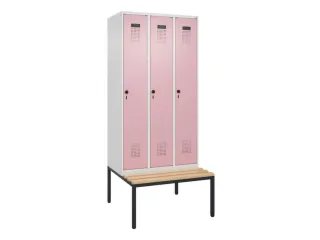 locker met bank,HxBxD 2120x900x815mm,3vak,vak B 300mm,draaigrendel - 3