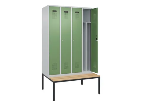 locker met bank,voor scheiding van kleding,HxBxD 2120x1200x815mm,4vak