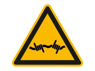 waarschuwingsbord,v. binnen/buiten,Waarschuwing voor prikkeldraad - 1