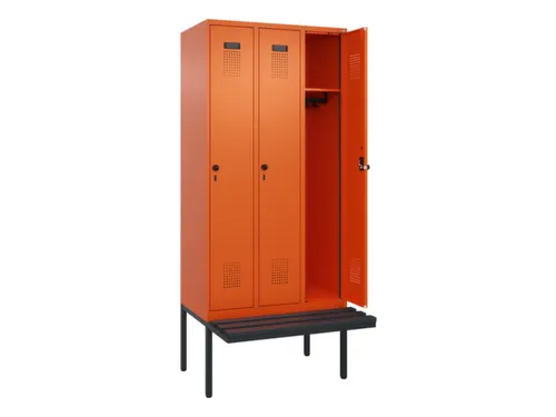 locker met bank,HxBxD 2120x900x815mm,3vak,vak B 300mm,draaigrendel