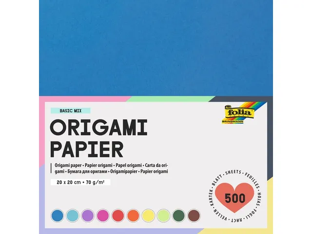 Origami papier Folia 70gr 20x20cm 500 vel assorti kleuren