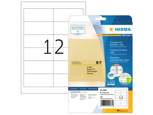 HERMA 4586 Transparante folie-etiketten Mat A4 97x42,3mm 120 stuks