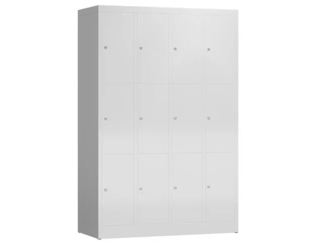 Lockerkast 1800x1185x500mm 4x3 vakken cilinderslot, sokkel, RAL7035