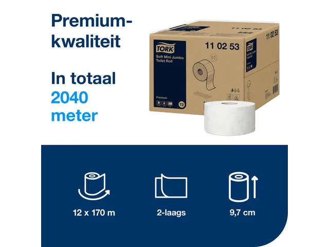 Toiletpapier Tork Mini Jumbo T2 premium 2-laags 170mtr wit 110253