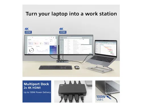 Dockingstation ACT USB-C 4K MST voor 2 HDMI monitoren