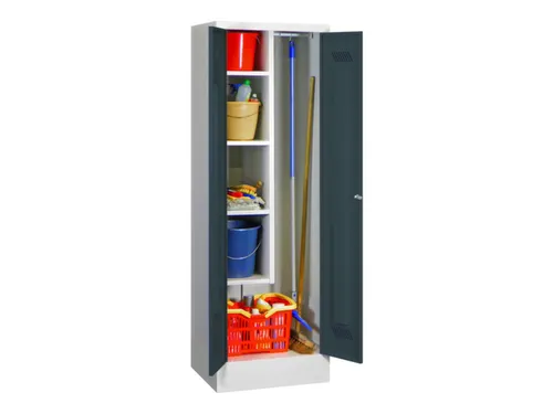 Schoonmaakkast HxBxD 1850x600x500mm Klink Sokkel RAL7035 Front RAL7016