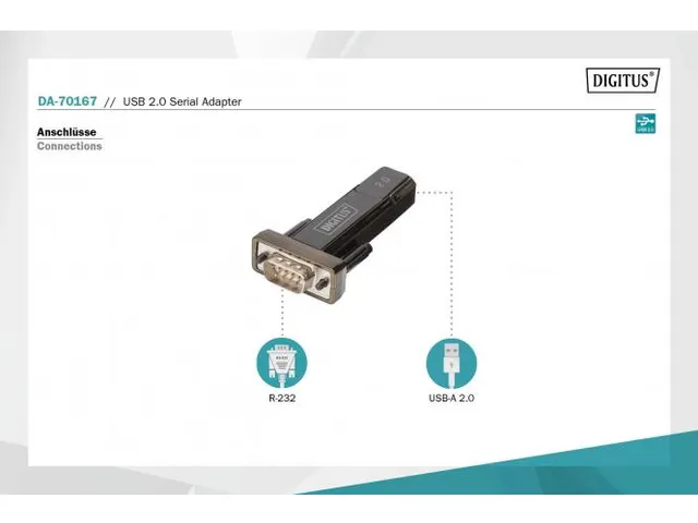 USB 2.0 naar serieel converter, DSUB 9M incl. USB A-kabel 80 cm