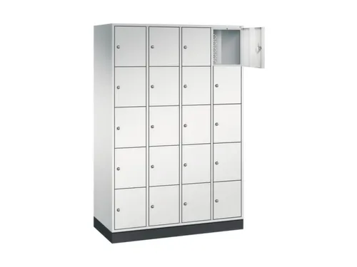 lockerkast,RAL 7035,HxBxD 1950x1220x500mm,4x5vakken,cil.-slot,sokkel