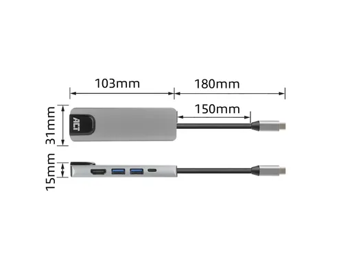 Dockingstation ACT USB-C 4K voor 1 HDMI monitor