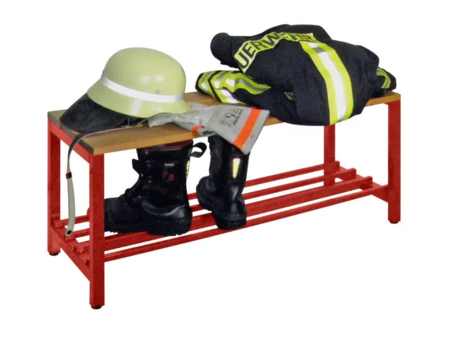 banc-patère,LxP 1000x370mm,barrettes en bois hêtre,piètement RAL300