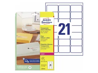 Adresetiket Avery 63.5x38.1mm transparant Laserprinter 525 stuks - 1