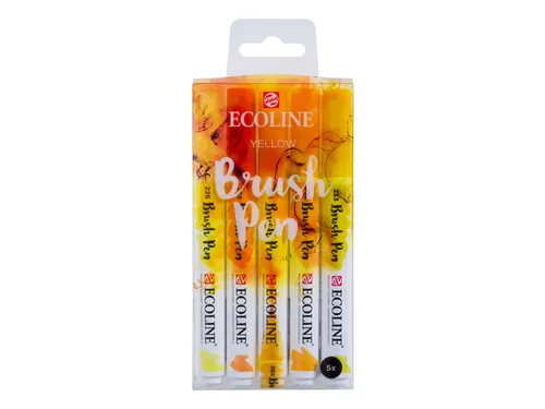 Brushpen Talens Ecoline set-geel blister à 5 stuks assorti