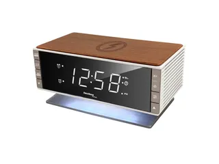Wekkerradio Technoline WT 487 165x93x80mm hout/zilver met telefoonopla - 1