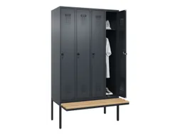 locker met bank,HxBxD 2120x1200x815mm,4vak,vak B 300mm,draaigrendel