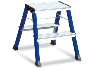 Verrijdbaar Vouwtrapje Aluminium 2x2treden 4 Geveerde Wielen Blauw - 2