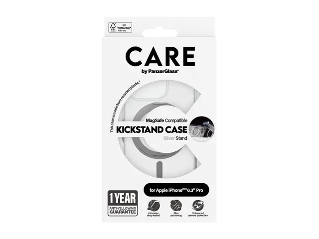 PanzerGlass CARE by Case Transparent w. Silver Kickstand & MagSa
