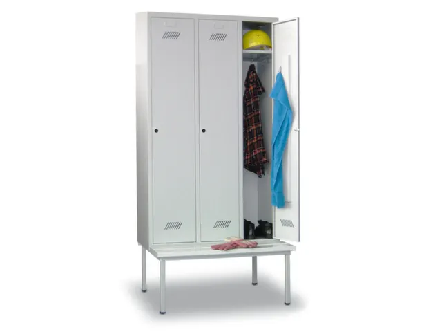locker met bank,RAL 7035,HxBxD 2150x1200x500mm,3vak,vak B 400mm